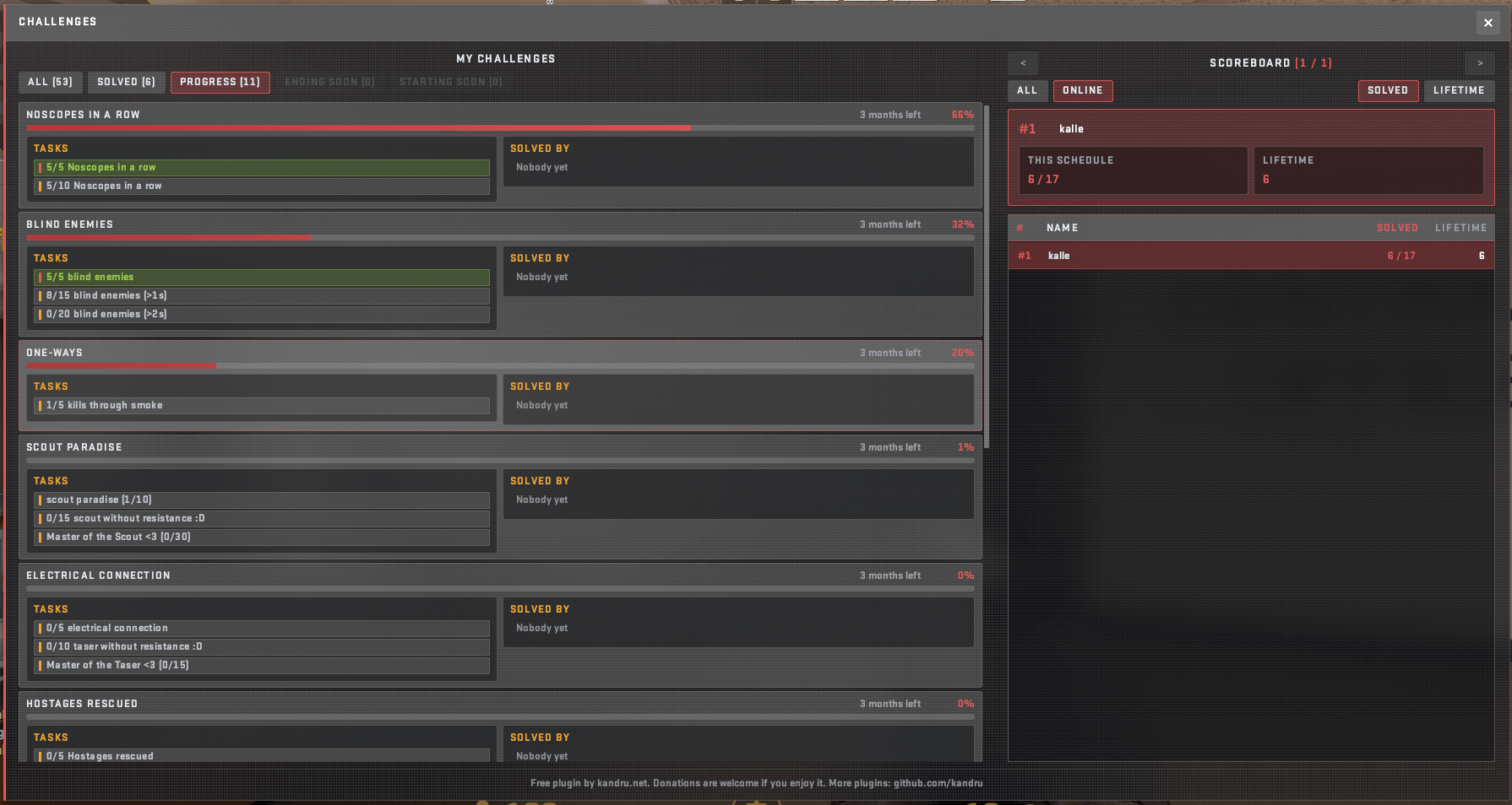 CS2 Challenges in-game menu